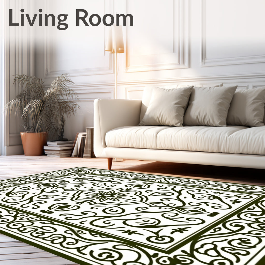 Classic Black White Floral Scroll Rug