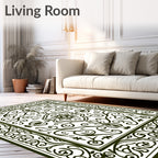 Classic Black White Floral Scroll Rug