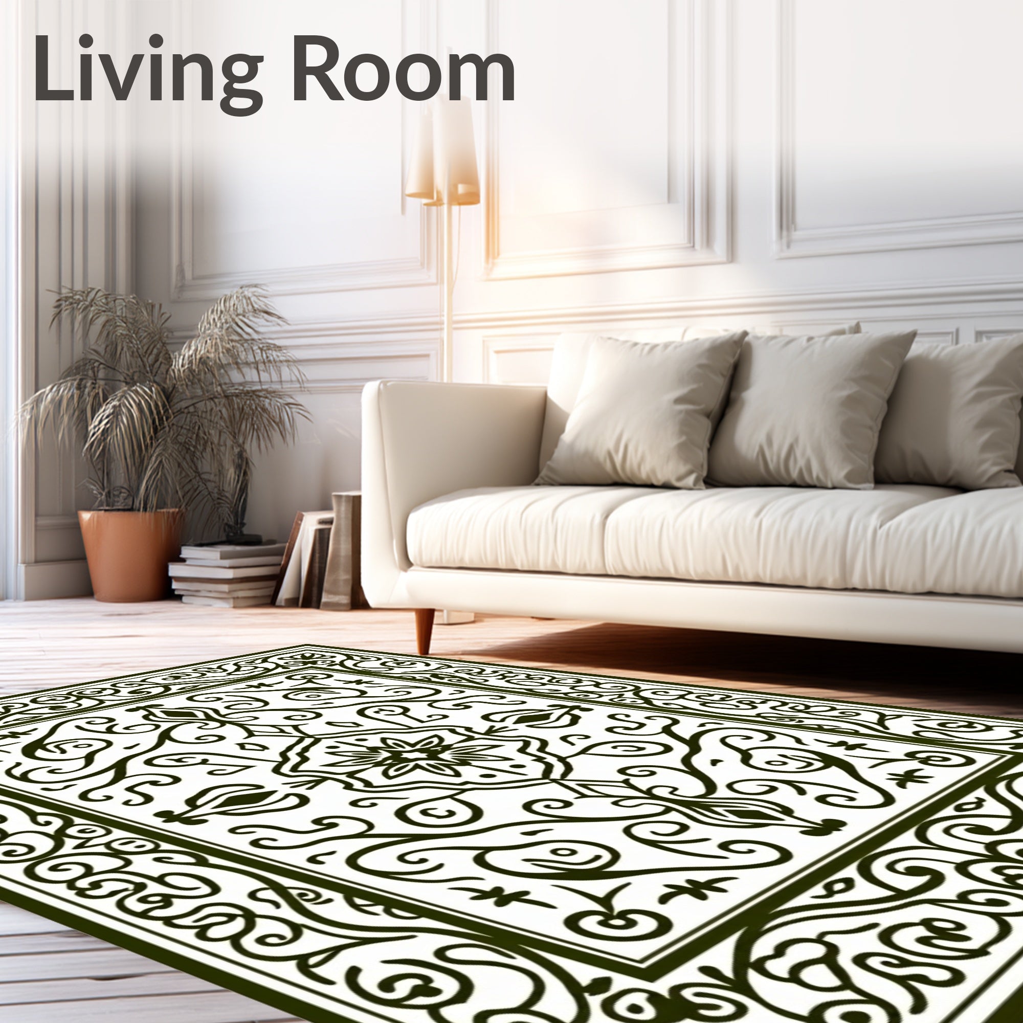 Classic Black White Floral Scroll Rug