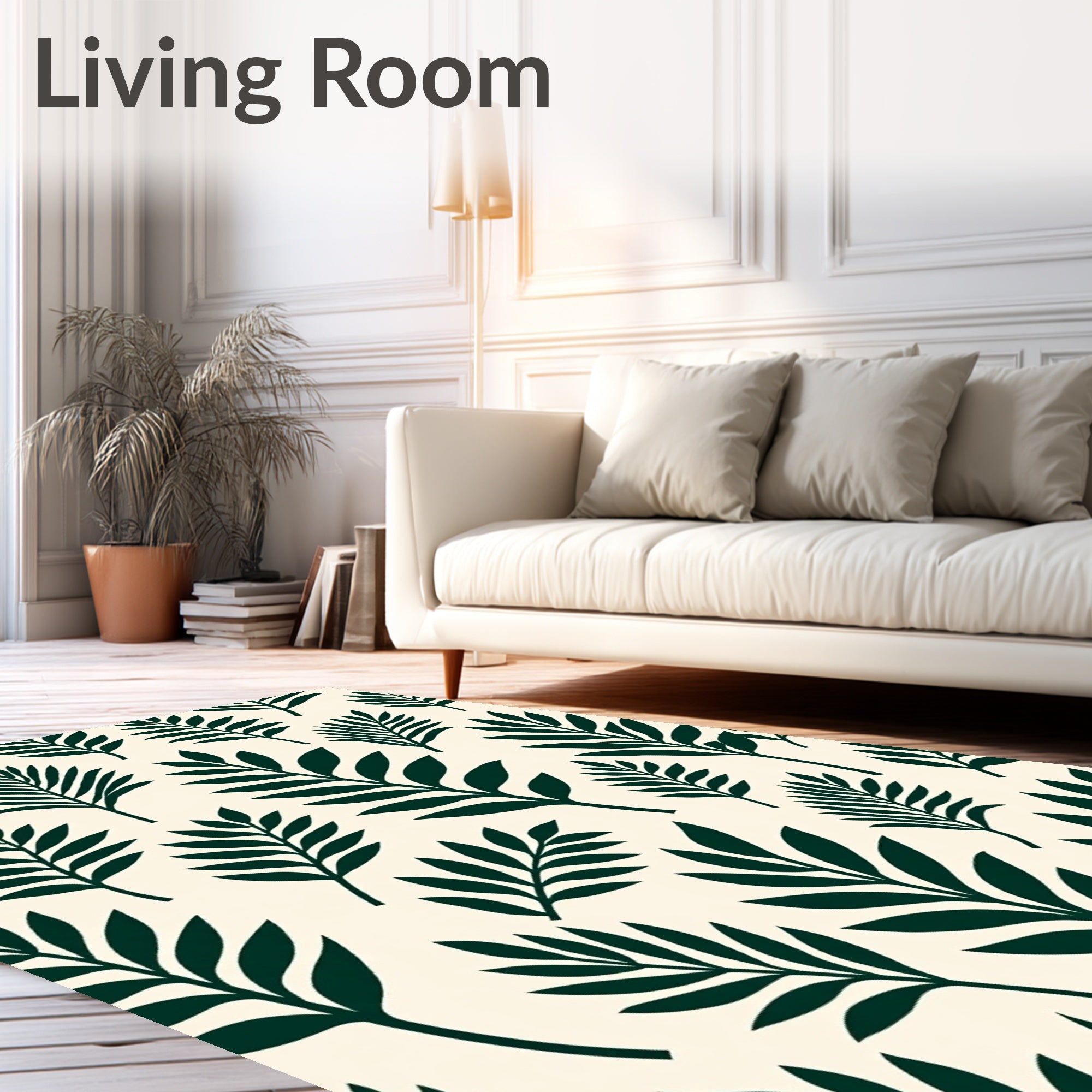 Dark Green Leafyclad Botanical Scene Rug