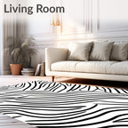 Bold Black White Curved Lines Rug
