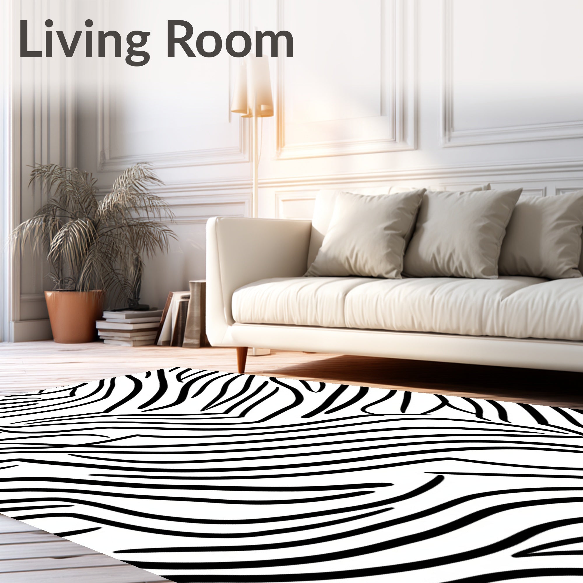 Bold Black White Curved Lines Rug