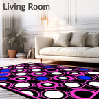 Pink White Blue Circular Chain Overlay Rug