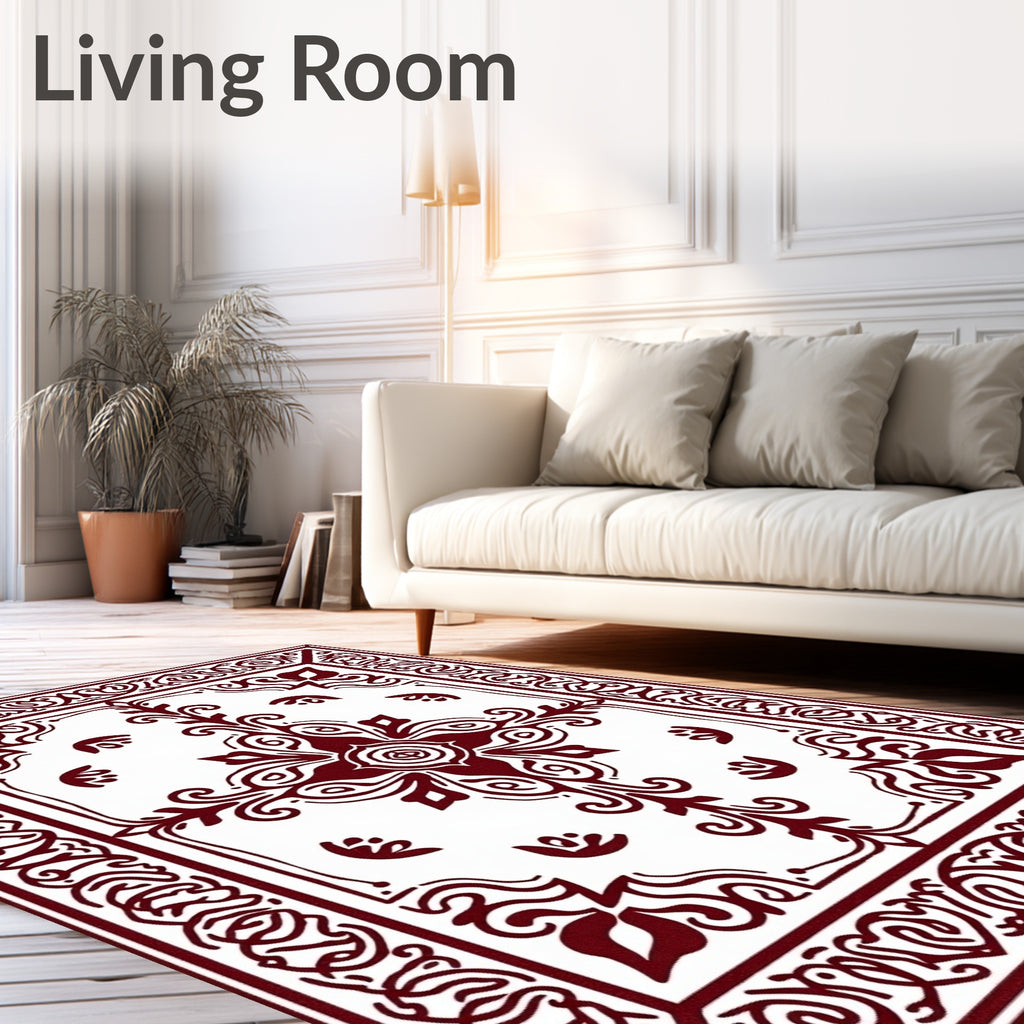 Crimson Medallion Floral Scroll Borders Rug