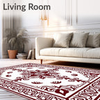 Crimson Medallion Floral Scroll Borders Rug