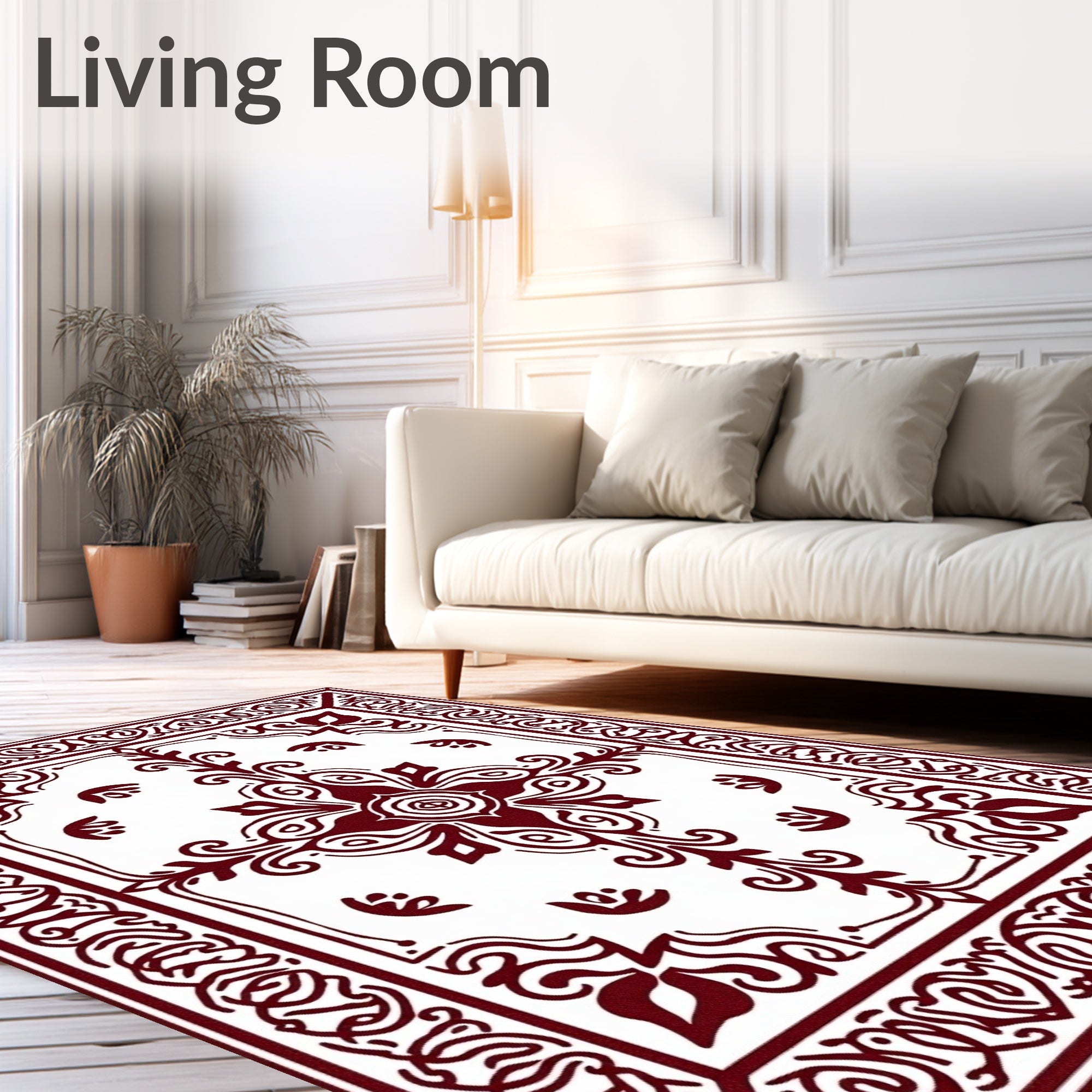 Crimson Medallion Floral Scroll Borders Rug