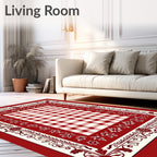 Red White Classic Gingham Floral Border Rug