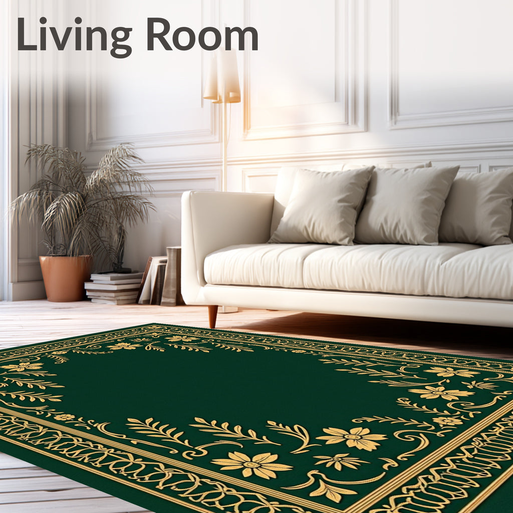Emerald Green Floral Arabesque Rug