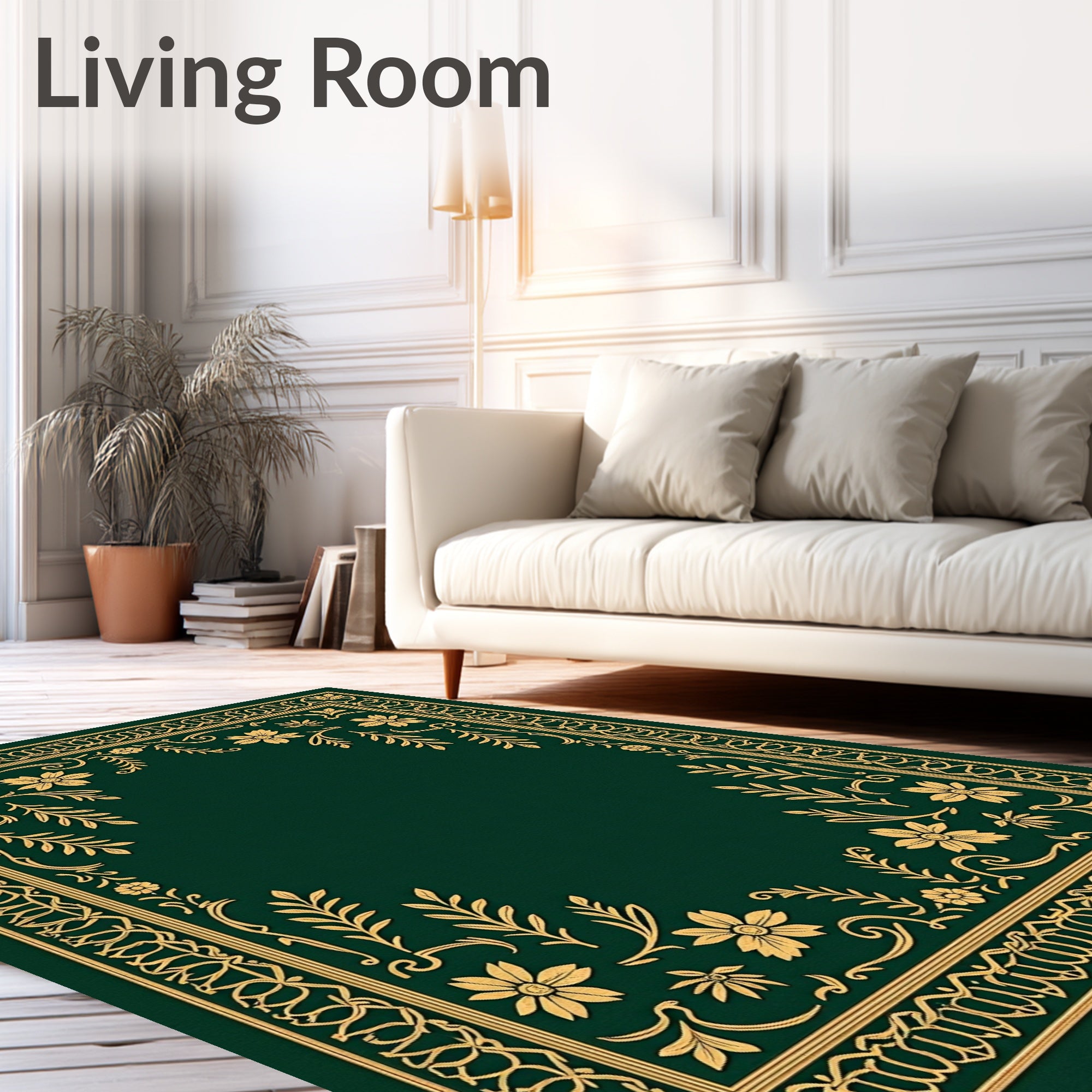 Emerald Green Floral Arabesque Rug