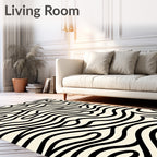 Cream Black Abstract Swirl Waves Rug