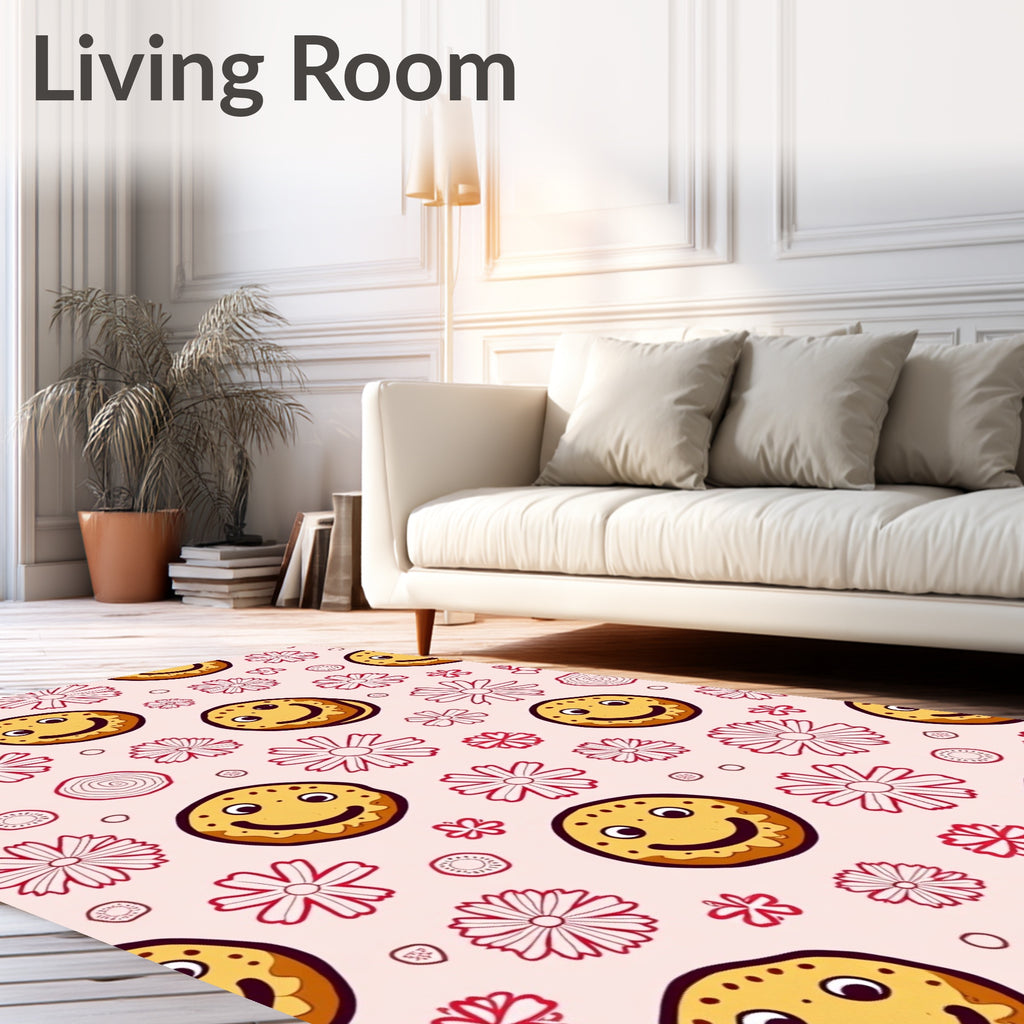 Happy faces and doodle flowers pink Rug