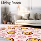 Happy faces and doodle flowers pink Rug