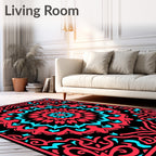 Rebel Red Cyan Mandala Aura Rug