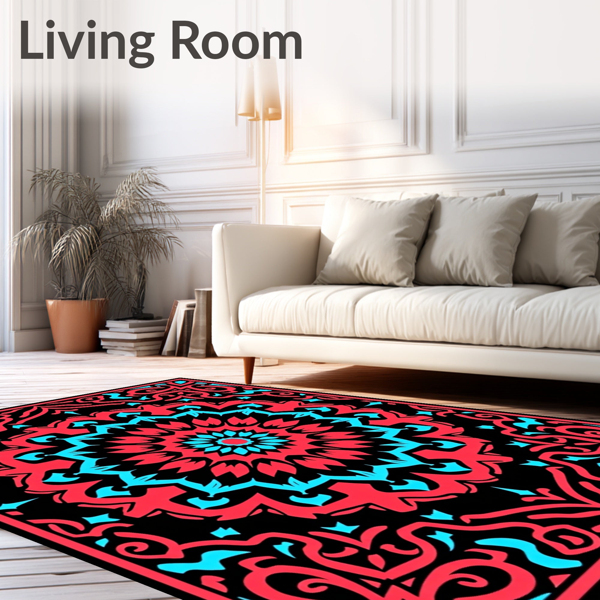Rebel Red Cyan Mandala Aura Rug