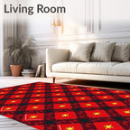 Crimson Yellow Star Diamond Grid Rug
