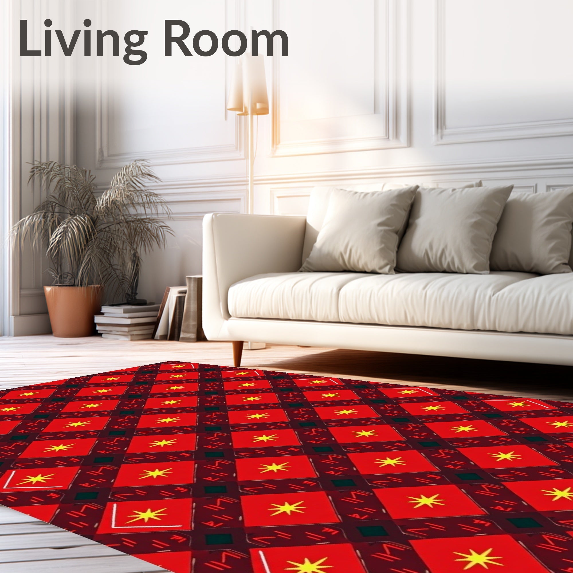 Crimson Yellow Star Diamond Grid Rug