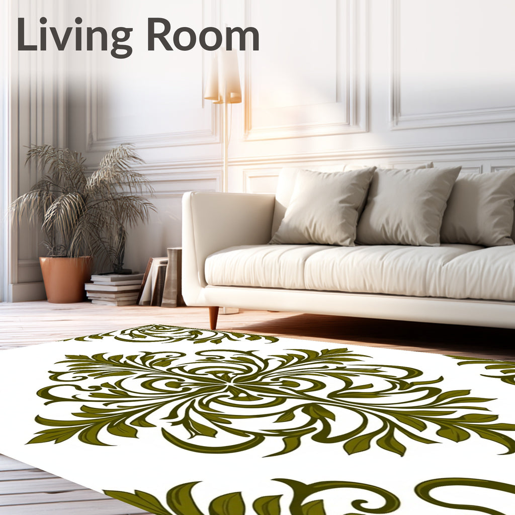 Olive Green Vintage Floral Scroll Rug