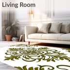 Olive Green Vintage Floral Scroll Rug