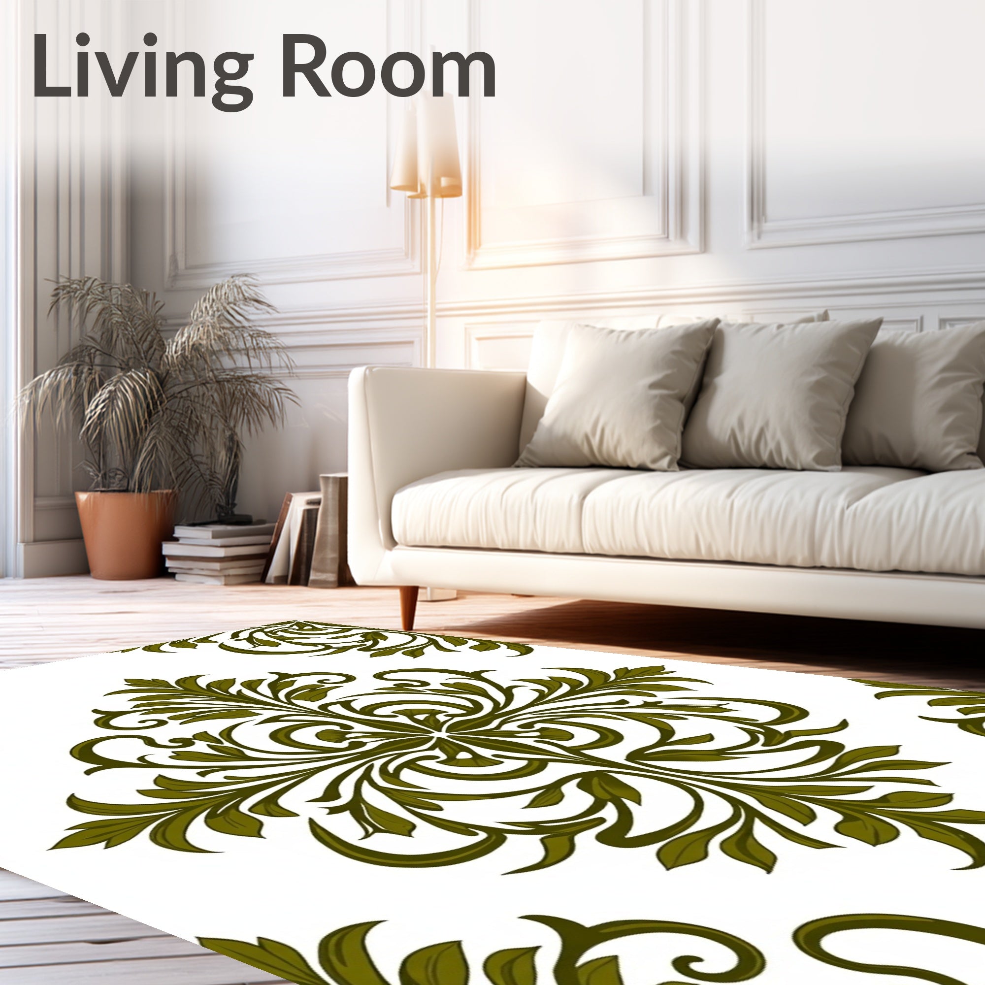 Olive Green Vintage Floral Scroll Rug