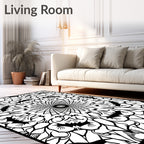 Black White Ornate Floral MandalaRug Rug