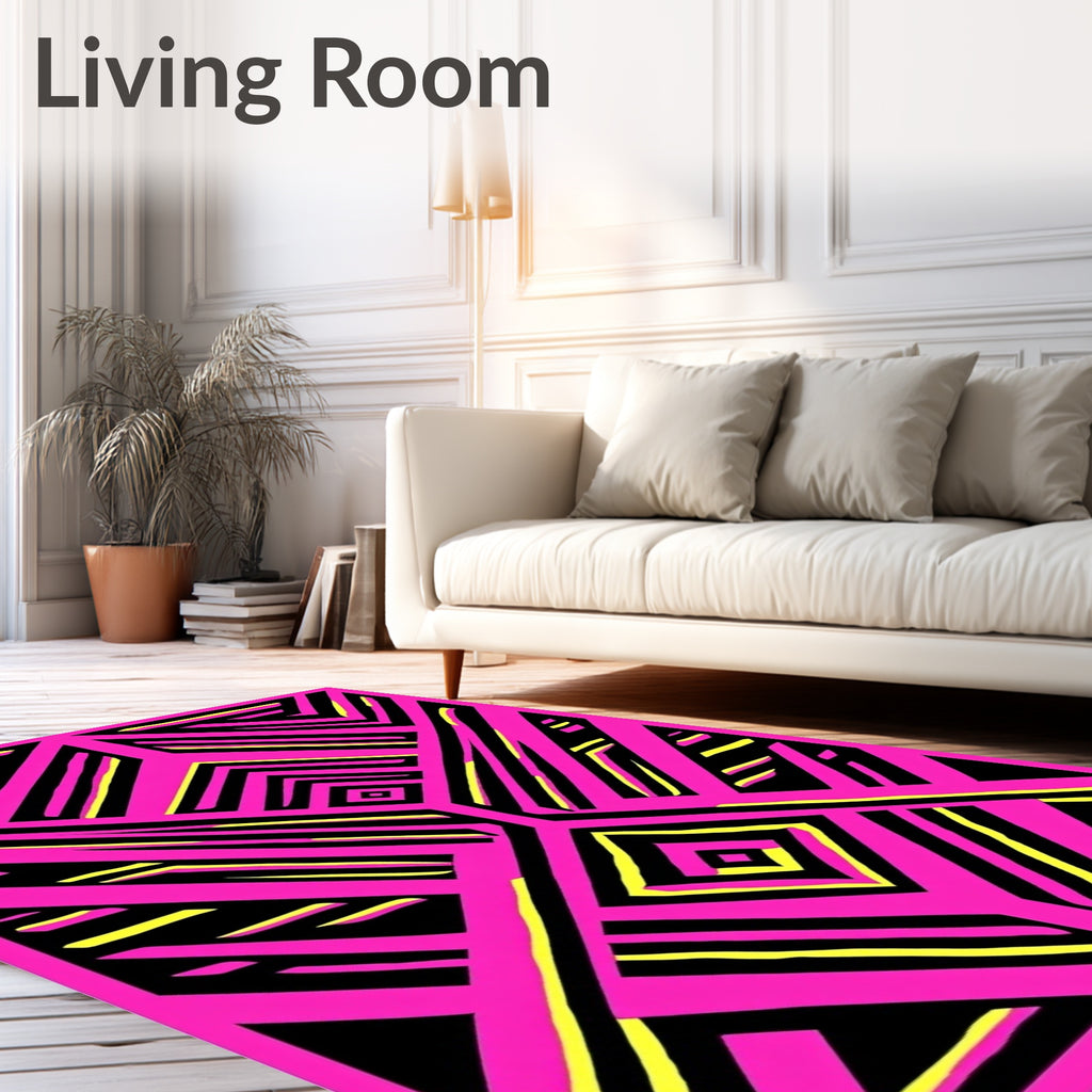 Bold Pink Yellow Geometric Lines Rug
