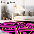 Bold Pink Yellow Geometric Lines Rug