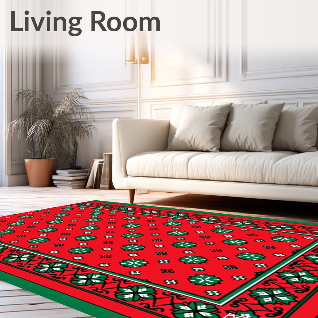 Bold Red Green Floral Medallion Rug