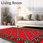 Bold Red Green Floral Medallion Rug