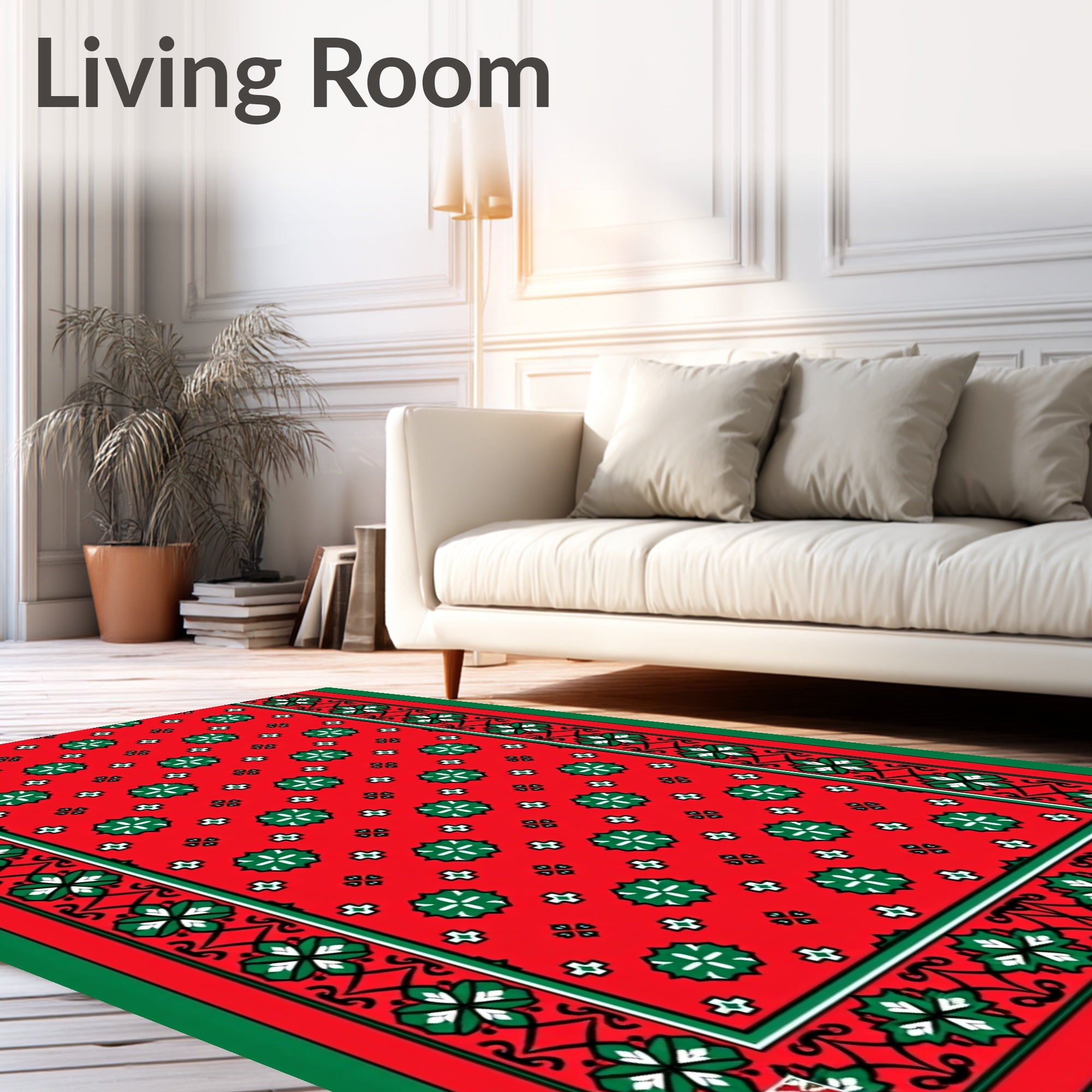 Bold Red Green Floral Medallion Rug