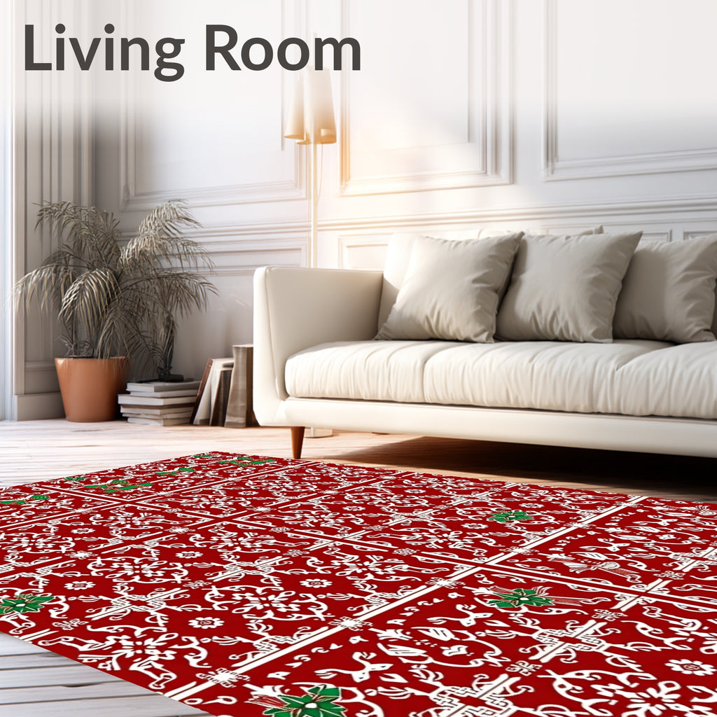 Elegant Red White Scrollwork Festive Gift Rug