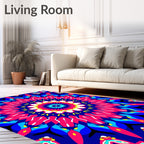 Vibrant Pink Blue Yellow Starburst Rug