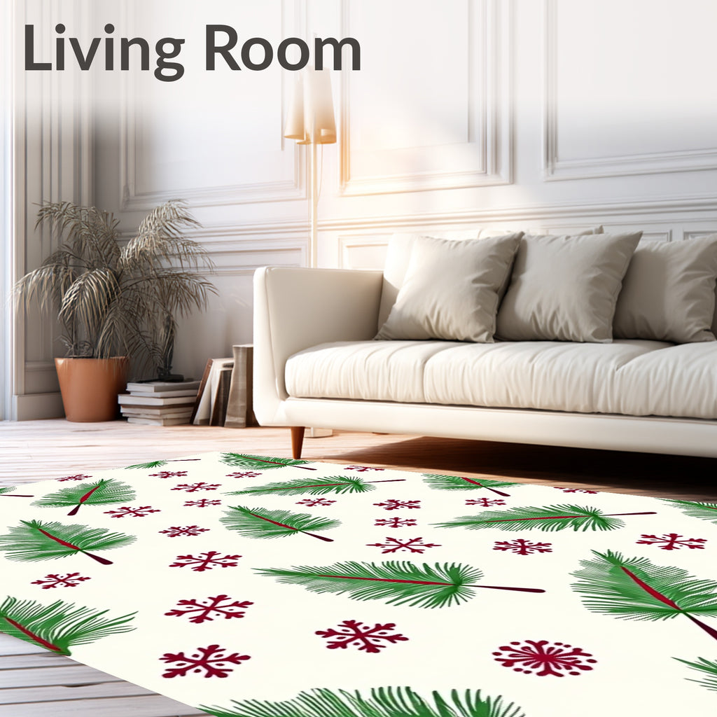 Green Pine Sprigs Red Snowflakes Rug