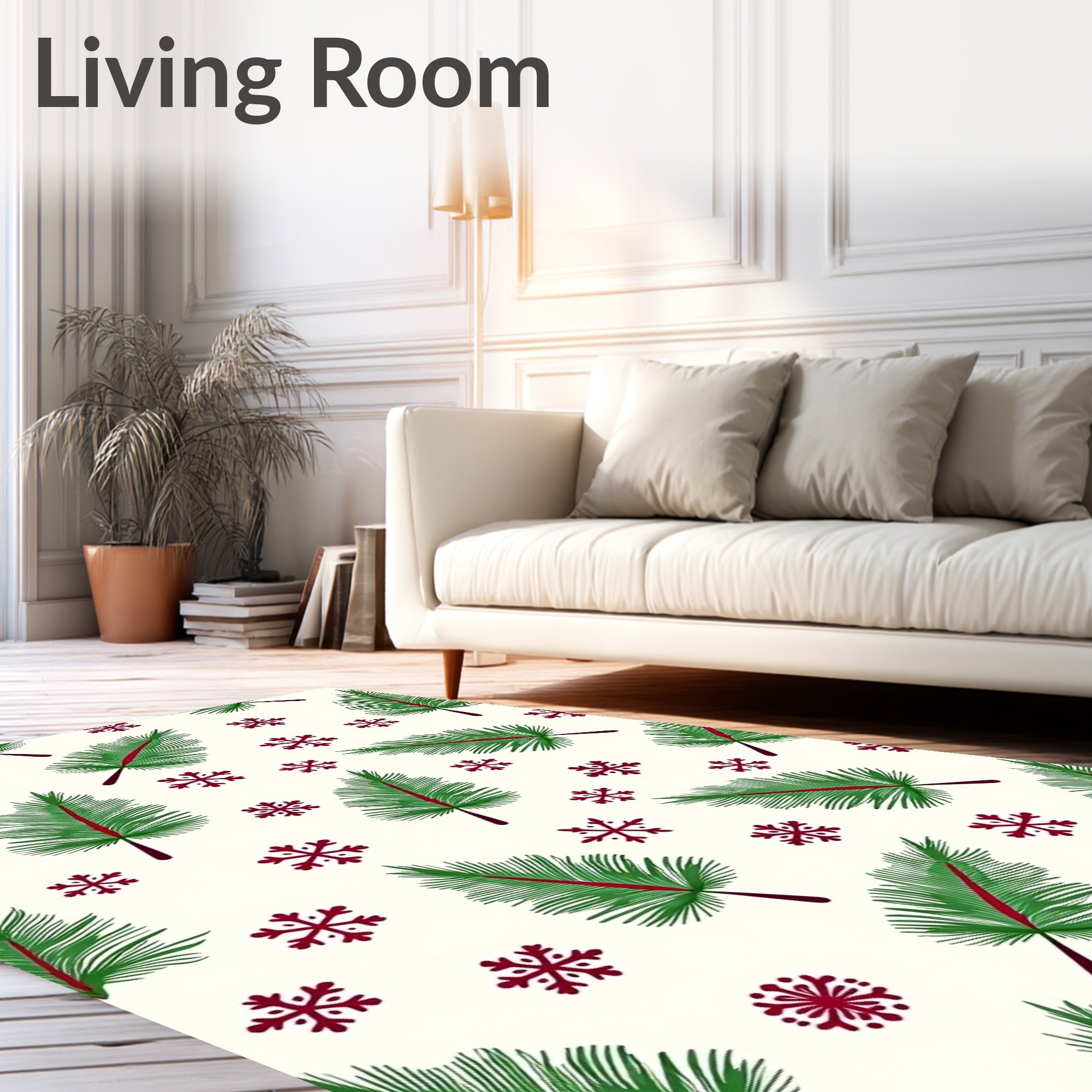 Green Pine Sprigs Red Snowflakes Rug