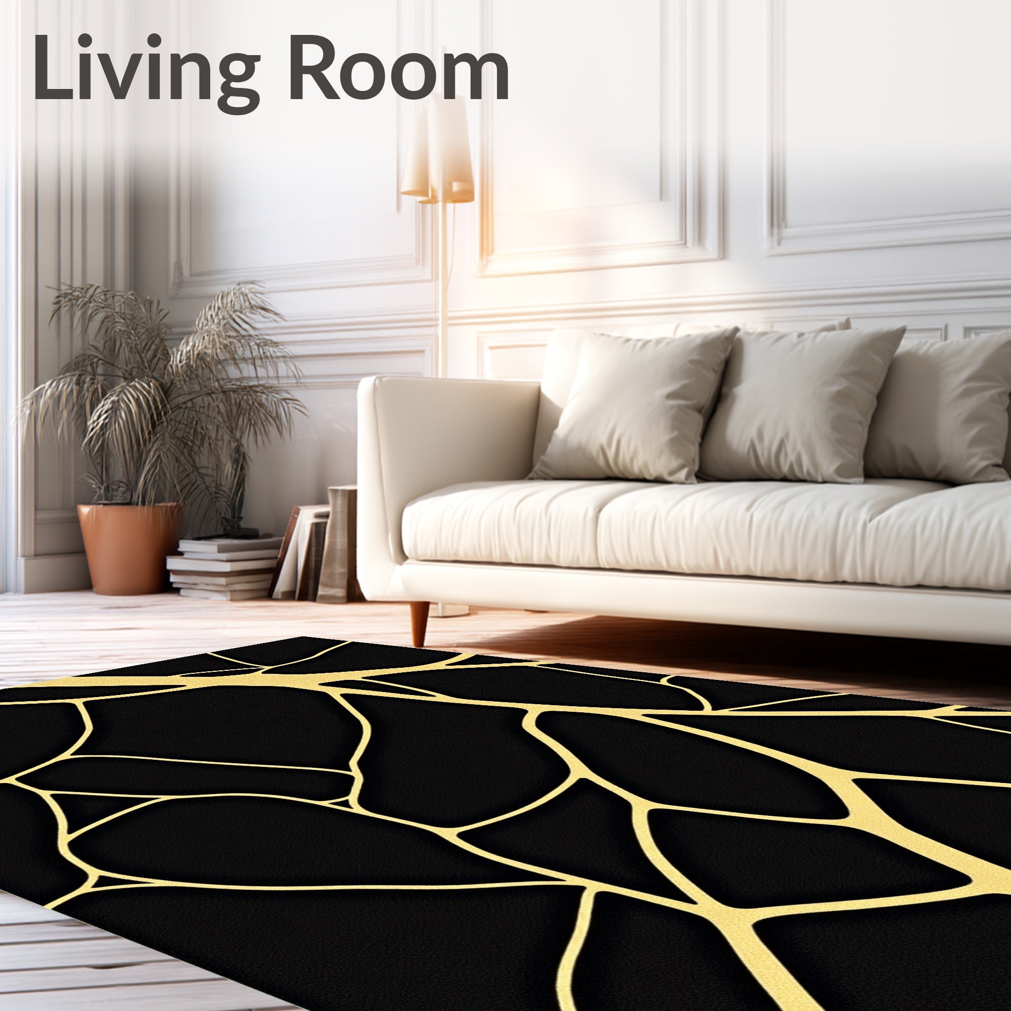 Gold Vein Black Organic Network Rug