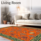 Enchanting Orange Floral Scroll Medallion Rug