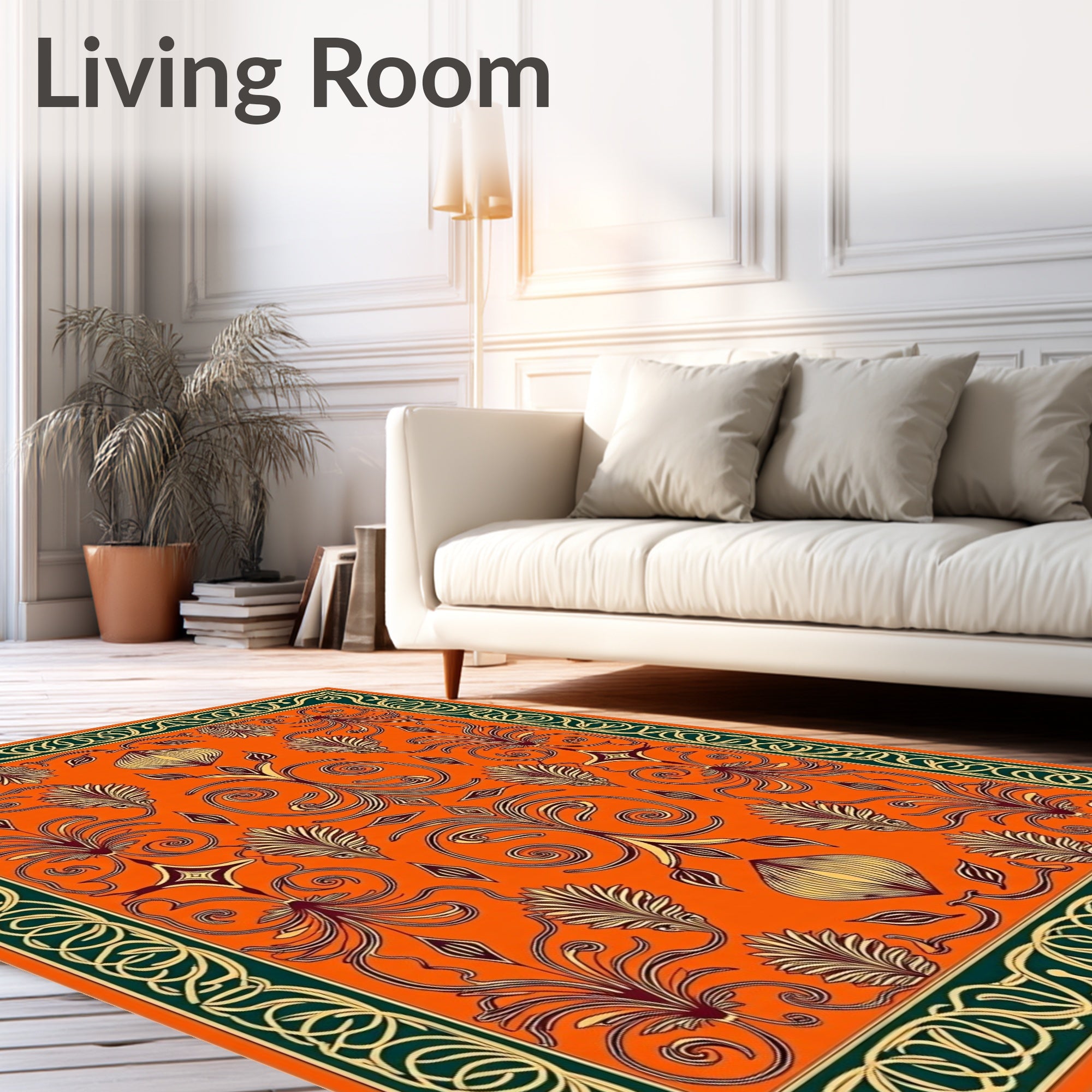 Enchanting Orange Floral Scroll Medallion Rug