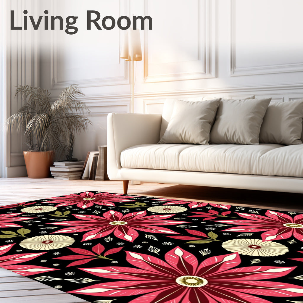 Bold Crimson Petal Medallion Rug