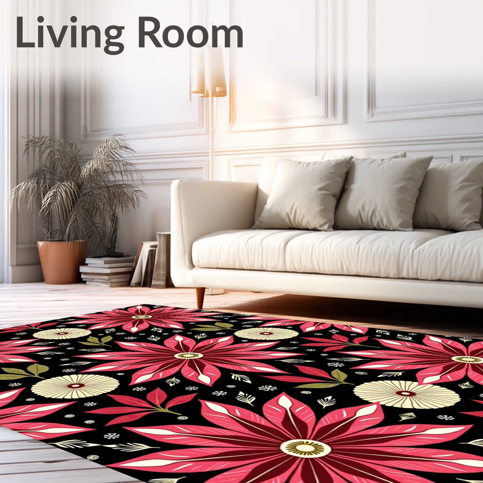Bold Crimson Petal Medallion Rug