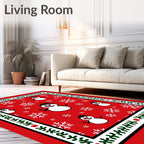 Festive Snowman Snowflake Christmas Red Rug