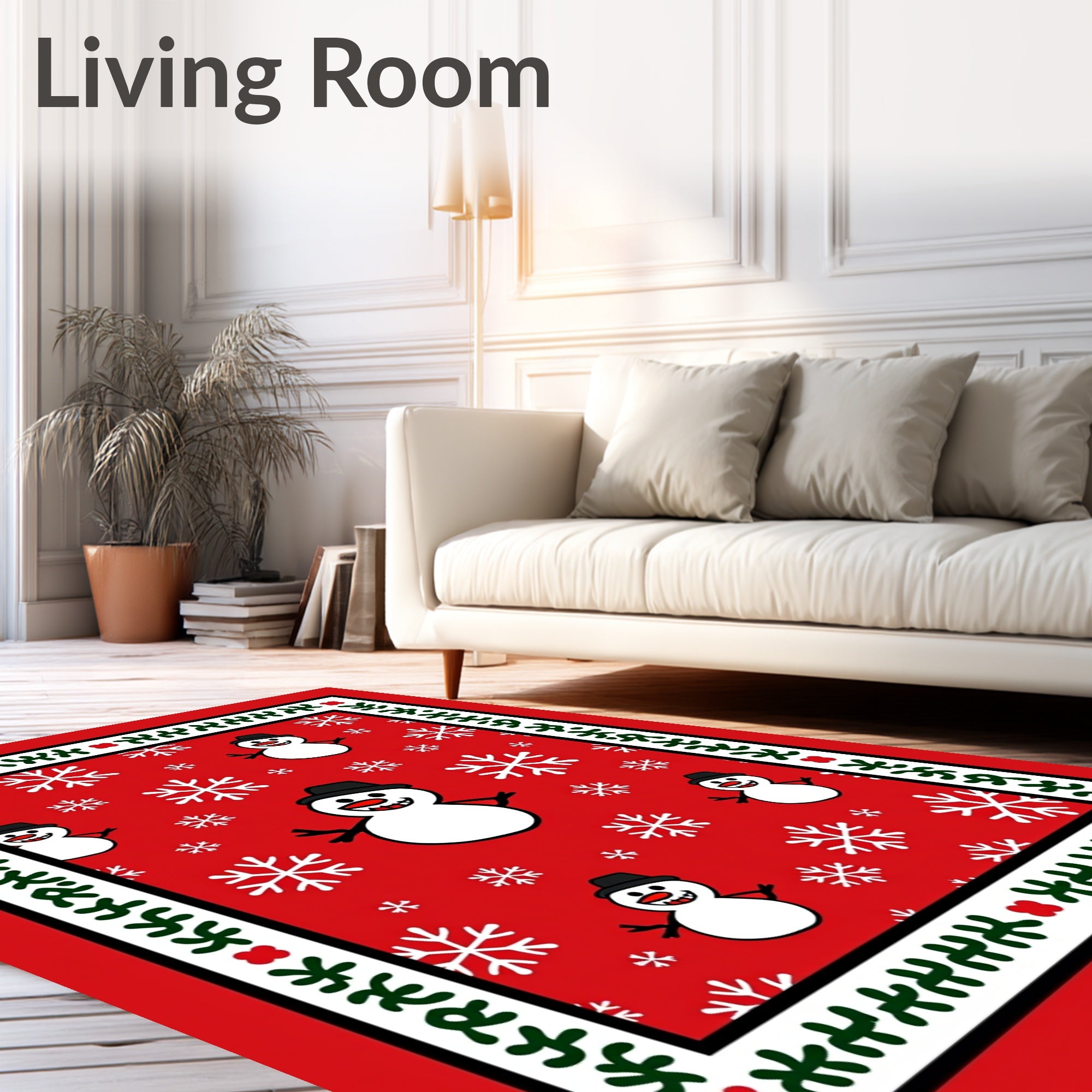 Festive Snowman Snowflake Christmas Red Rug