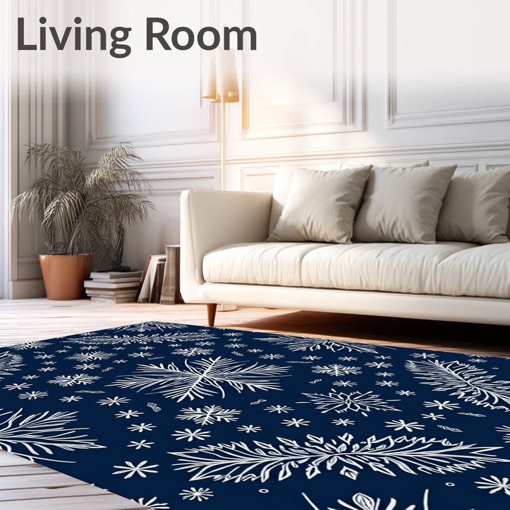 Navy White Snowflake Foliage Medallion Rug