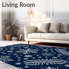 Navy White Snowflake Foliage Medallion Rug