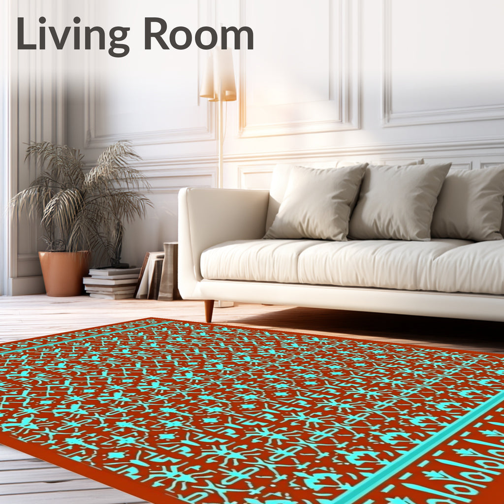 Ornate Teal Geometric Tribal Rug