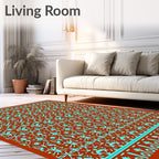 Ornate Teal Geometric Tribal Rug