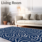 Deep Blue Abstract Swirl Lines Rug