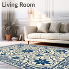 Deep Blue Floral Medallion Scrollwork Rug