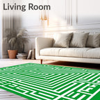 Green White Maze Geometric Garden Rug
