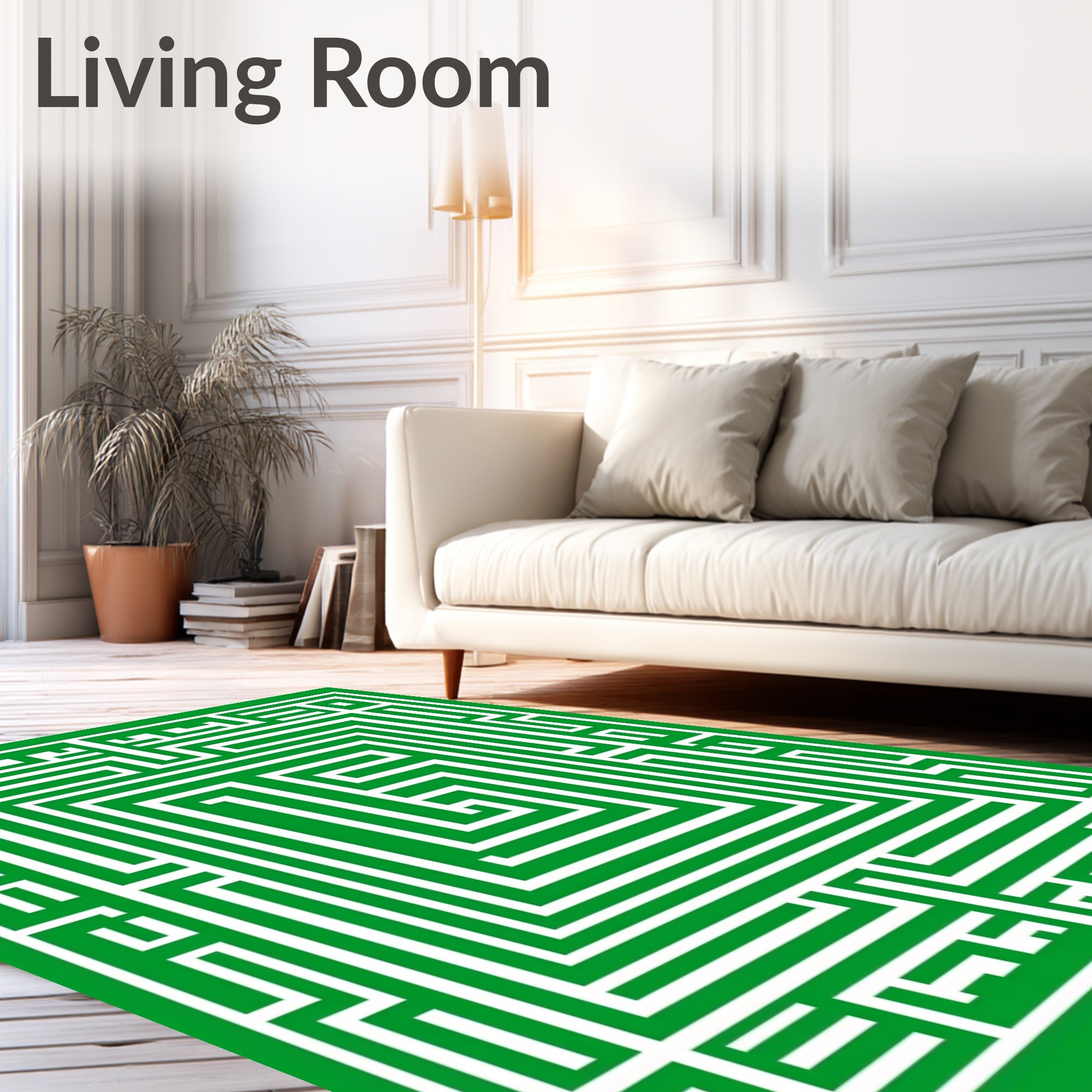Green White Maze Geometric Garden Rug