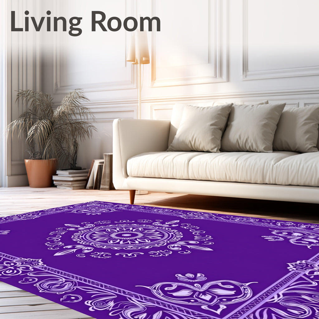Vibrant Purple Mandala Floral Frame Rug