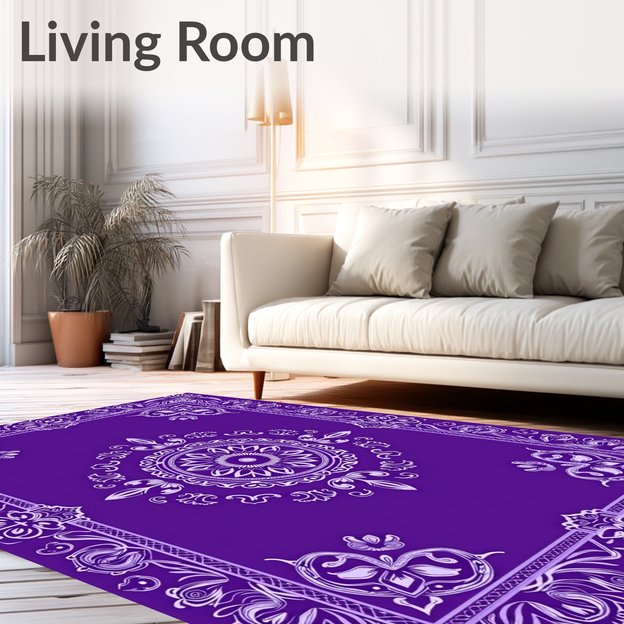 Vibrant Purple Mandala Floral Frame Rug